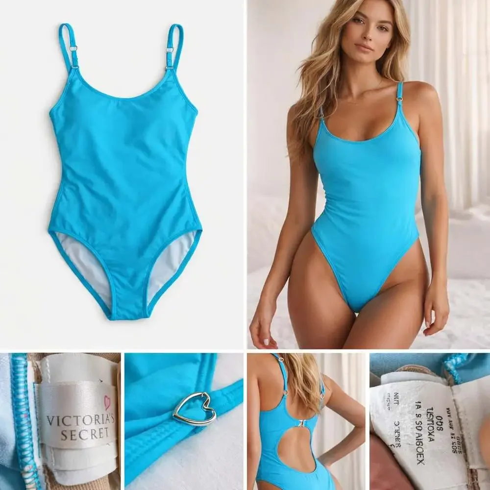 Victoria's Secret Vintage Blue One-Piece Swimsuit‎ with Heart Hardware Size 8
